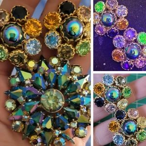 Oil slick Vaseline glass glowing high-end clip earrings JULIANA GREEN AB BROOCH